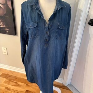 George Denim Shirt Dress in Blue with Contrast Stitching
